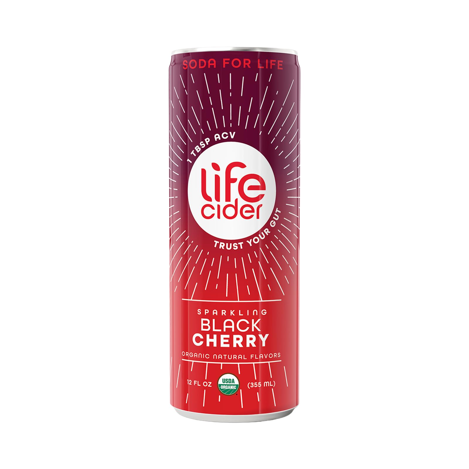 Life Cider | 12 Pack (12 Fl Oz) | Black Cherry | Sparkling Apple Cider Vinegar Beverage | Aids Digestion & Immune System | Vitamin C  D3  Zinc  B12