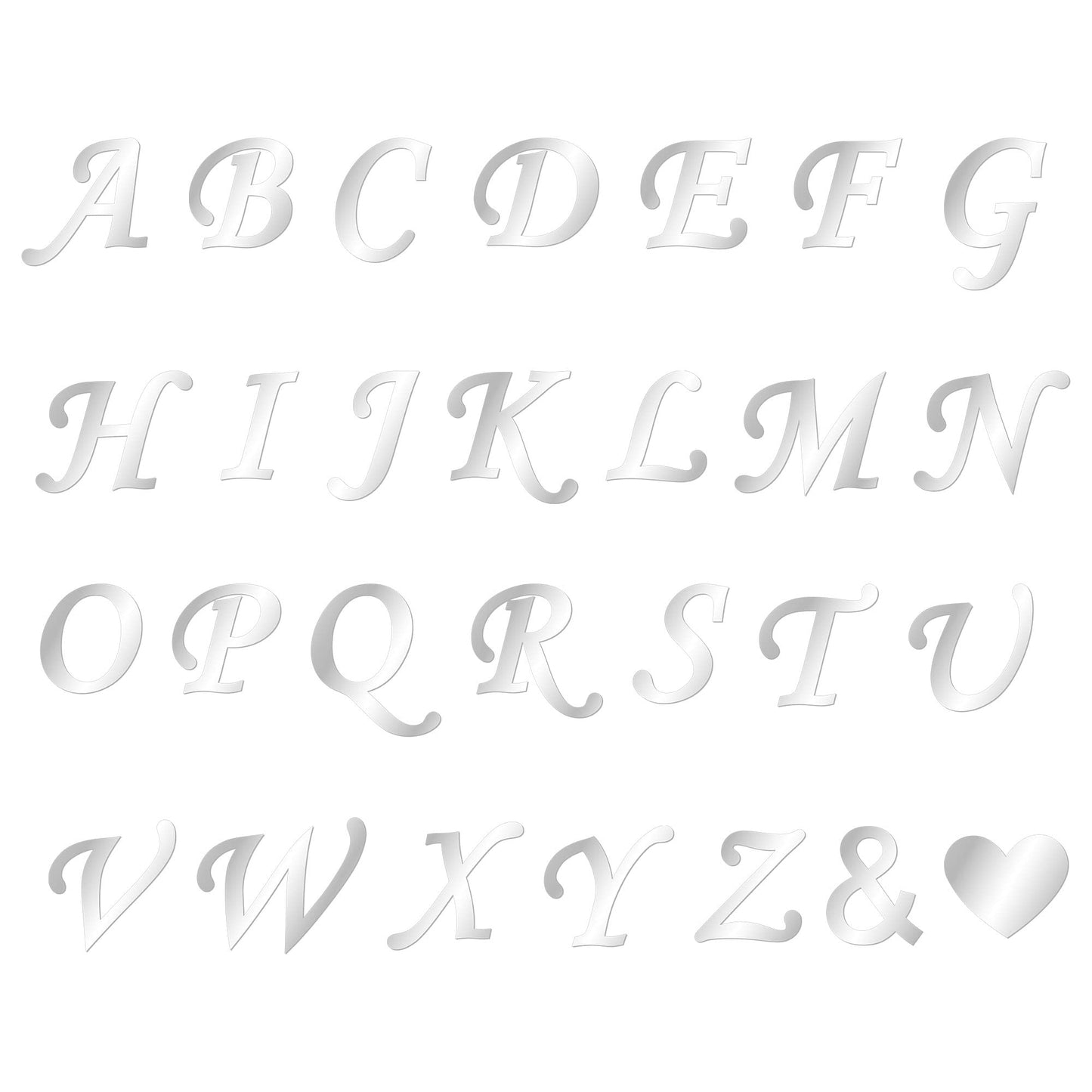 Gyufise 28Pcs Silver Acrylic Alphabet Cake Toppers Diy Custom Cupcake Toppers A-Z Letter Mirrored Gold Picks For Personalized Na