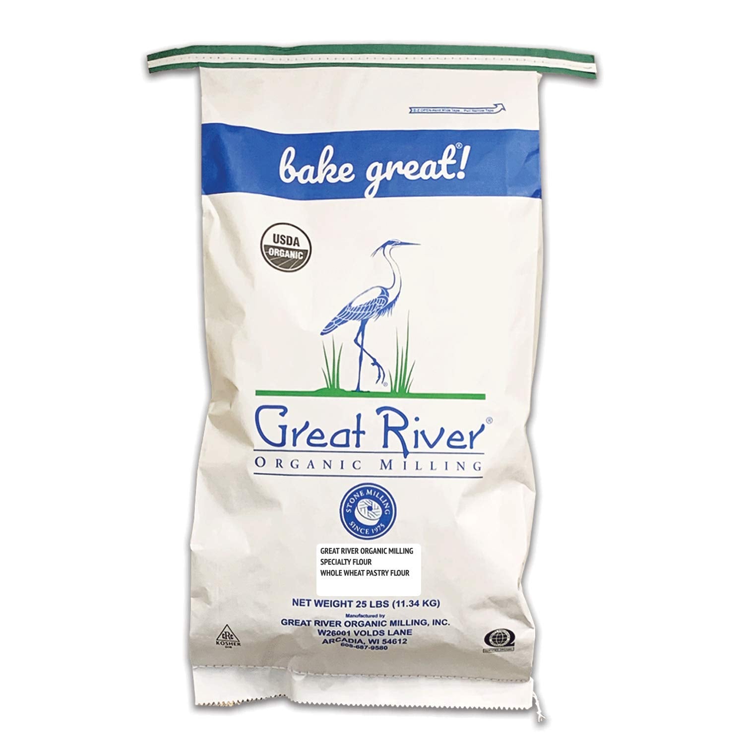 Great River Organic Milling Whole Wheat Pastry Flour, USDA Organic, Non-GMO, 25 lb Pack