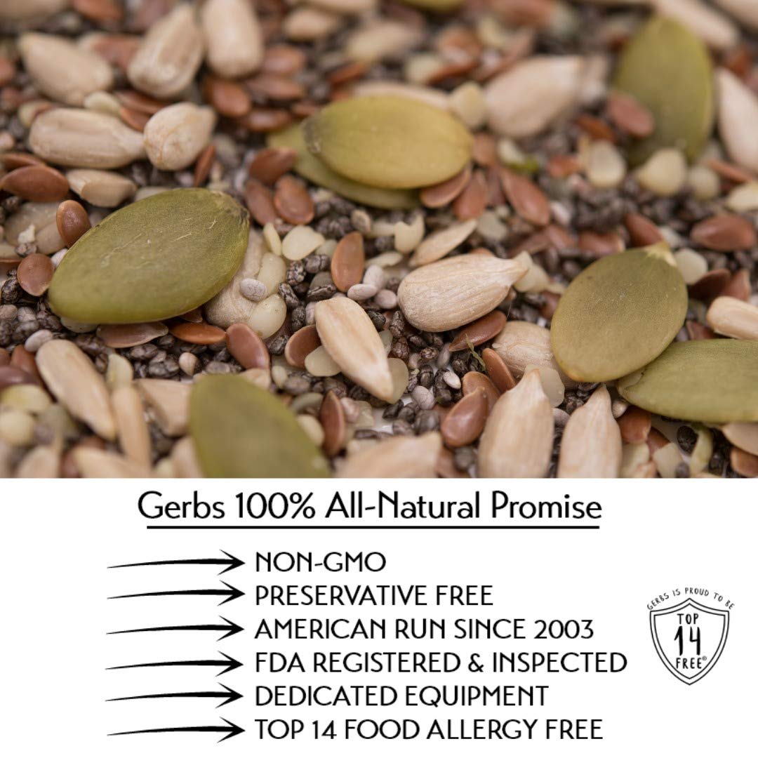 Gerbs Super 5 Seed Snack Mix 14 Oz. Premium Grade | Top 14 Food Allergy Free | Resealable Bulk Bag | Made In Usa | Raw Pumpkin S