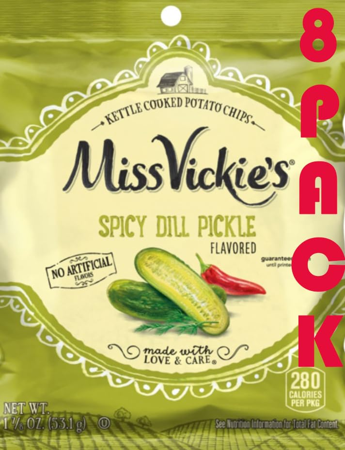Spicy Dill Pickle Kettle Cooked Potato Chips 1.875 oz [Pack of 8] - Crunchy, Tangy, and Bold Snack Pack - Value Bundle by SUPERD