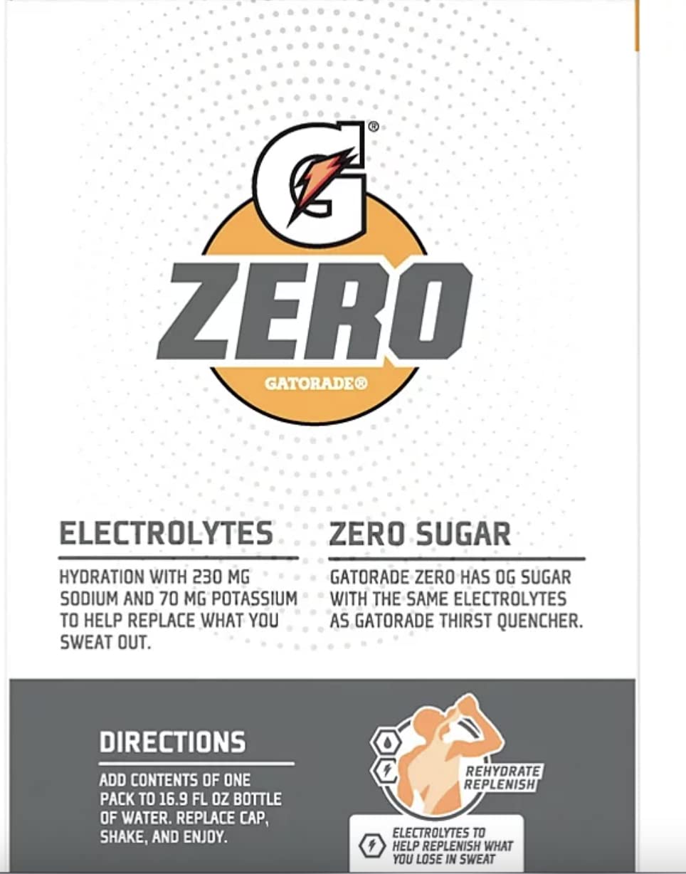 Gatorade G Zero Powder 4 Flavor Variety Pack 10 of Each FlavorPack of 40 0.10oz Glacier Freeze Orange Grape Fruit Punch