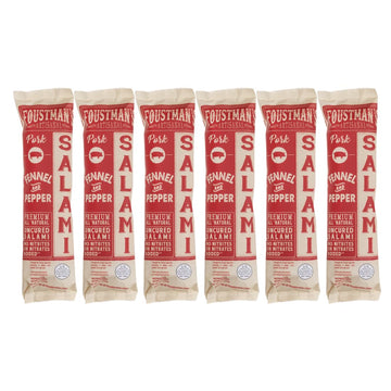 Foustmans Salami Pork Fennel and Pepper Artisanal, Nitrate-Free, Naturally Cured, Gluten-Free, Dairy-Free, Pack of 6, 8 Oz Each
