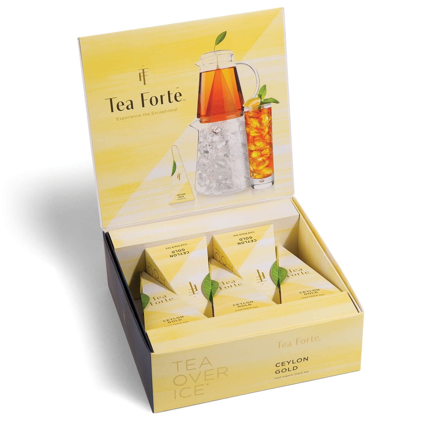 Tea Forte Iced Tea Over Ice Ceylon Gold, Premium Organic Black Tea Blend, 5 Count Pyramid Infuser Bags, Amber, 1.06 oz Pack