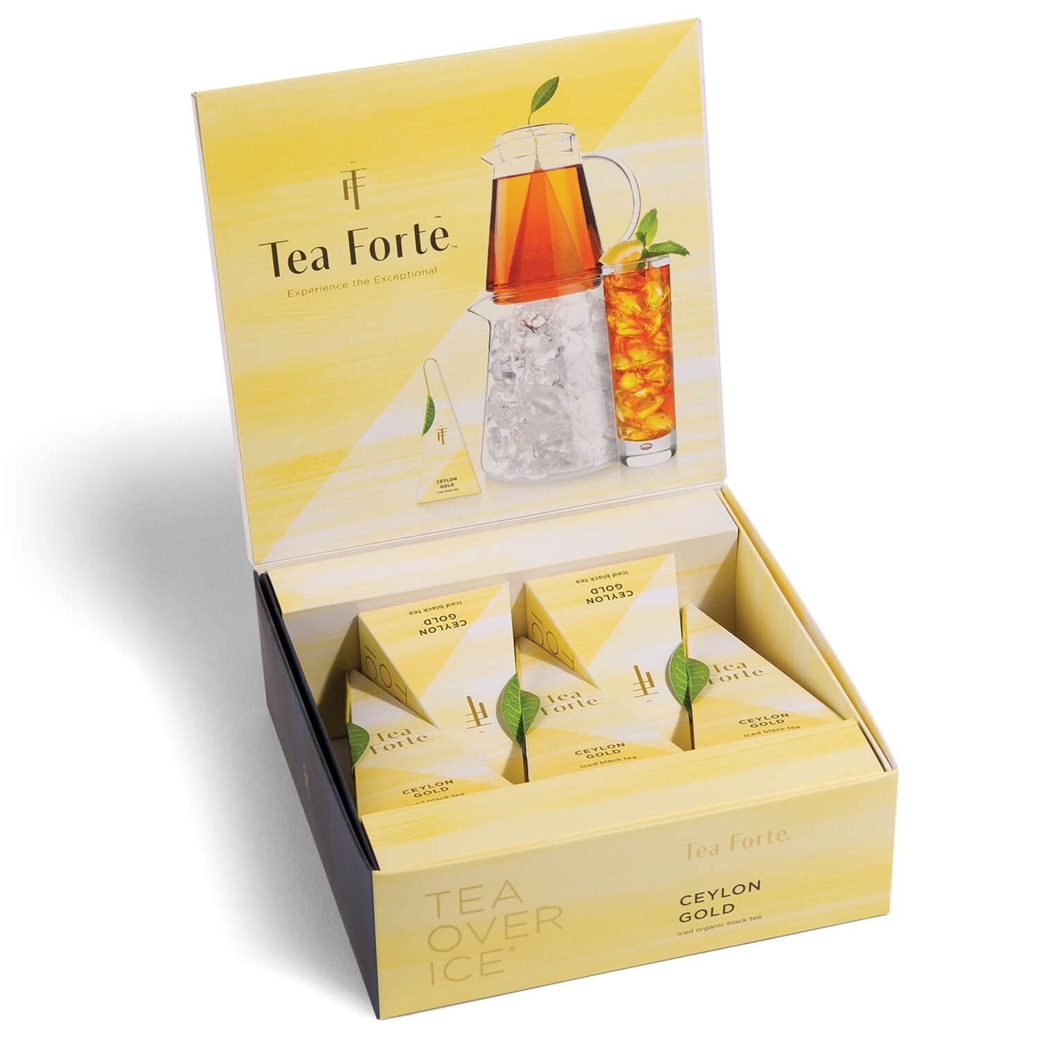 Tea Forte Iced Tea Over Ice Ceylon Gold, Premium Organic Black Tea Blend, 5 Count Pyramid Infuser Bags, Amber, 1.06 oz Pack