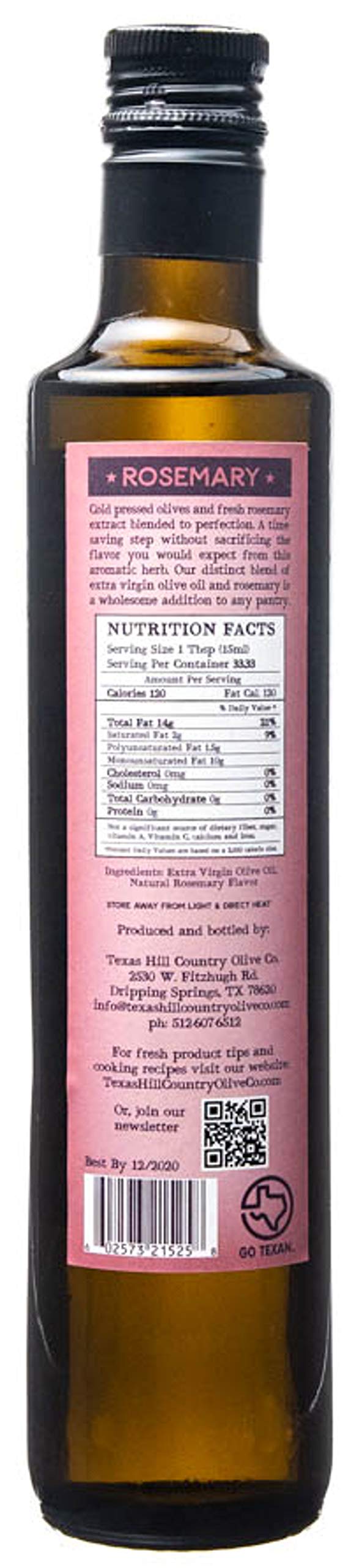 Texas Hill Country Olive Co Rosemary Infused Olive Oil - Cold Pressed EVOO - 16.9 oz (2 Pack) - No Artificial Flavors or Added Sugar