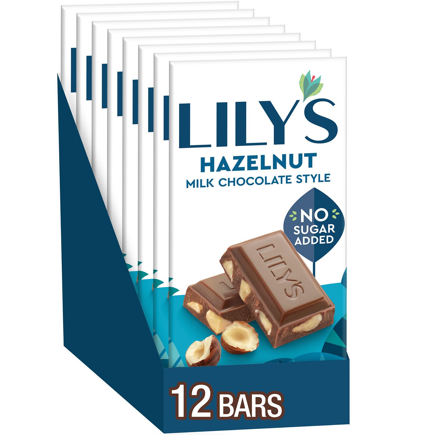 Lilys Hazelnut Milk Chocolate Style Bars, Gluten Free, No Sugar Added, 12 Count, Milk