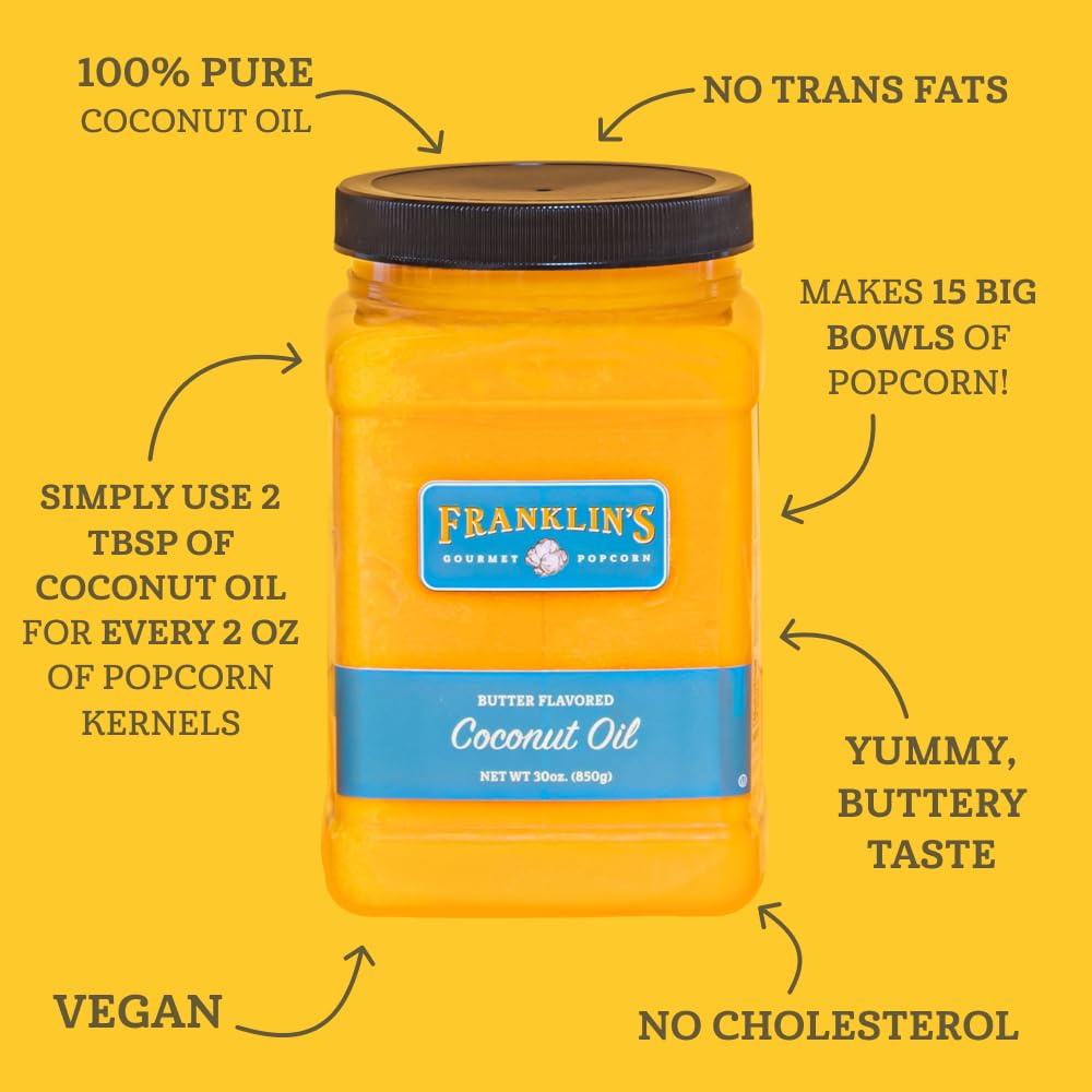 Franklins Gourmet Popcorn Butter Flavored Seasoning Salt & Coconut Oil - 32 oz. (Pack of 2) - Authentic Movie Theater Taste