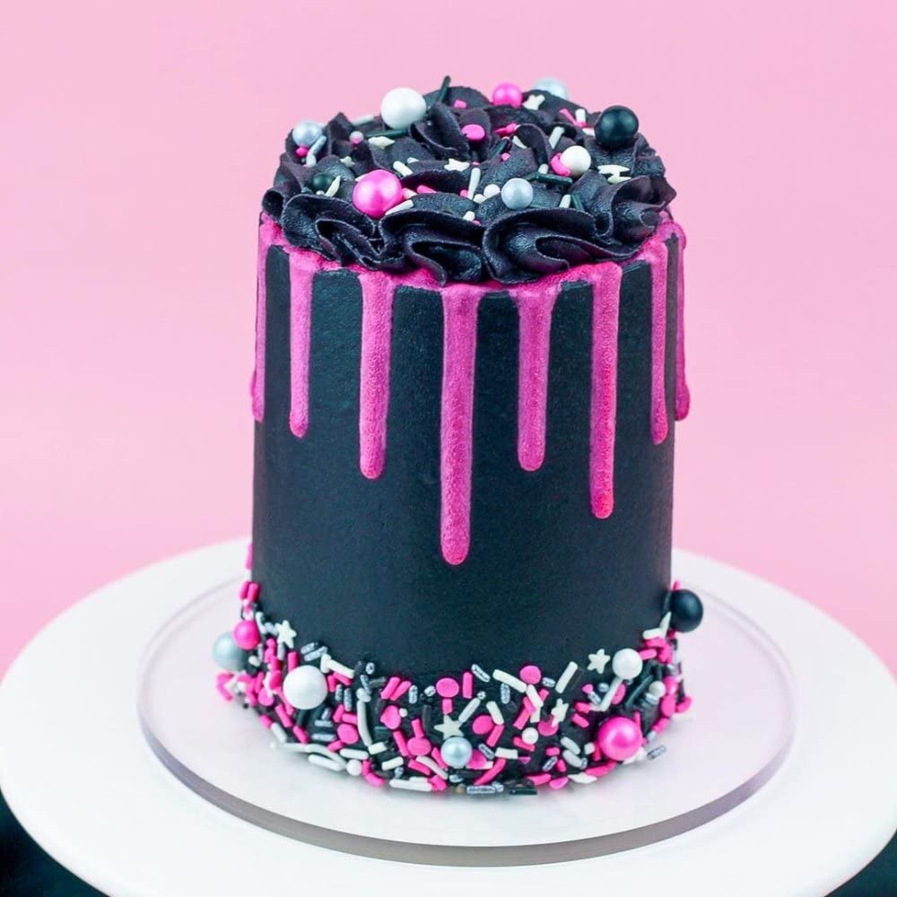 Sweets &   Boutique Minnie Mouse Sprinkles, Edible Cake Decorations, 4 oz, Pink and Black, Jimmies and Pearls