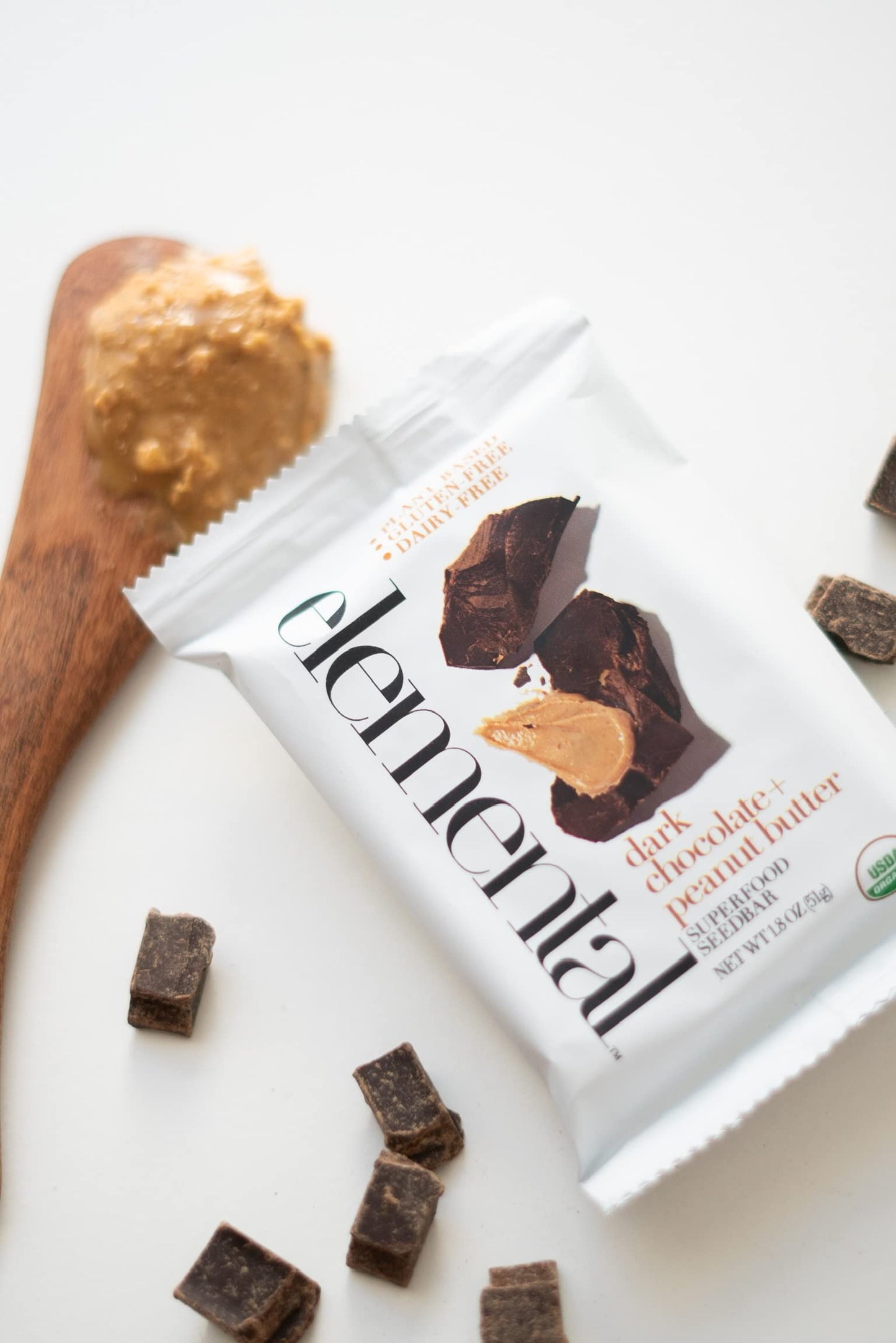 Elemental Superfood Dark Chocolate Peanut Butter Seedbar - 1.8 oz, 12 Pack, 100% Organic, Non-GMO, Gluten Free, Dairy Free, Plant Based