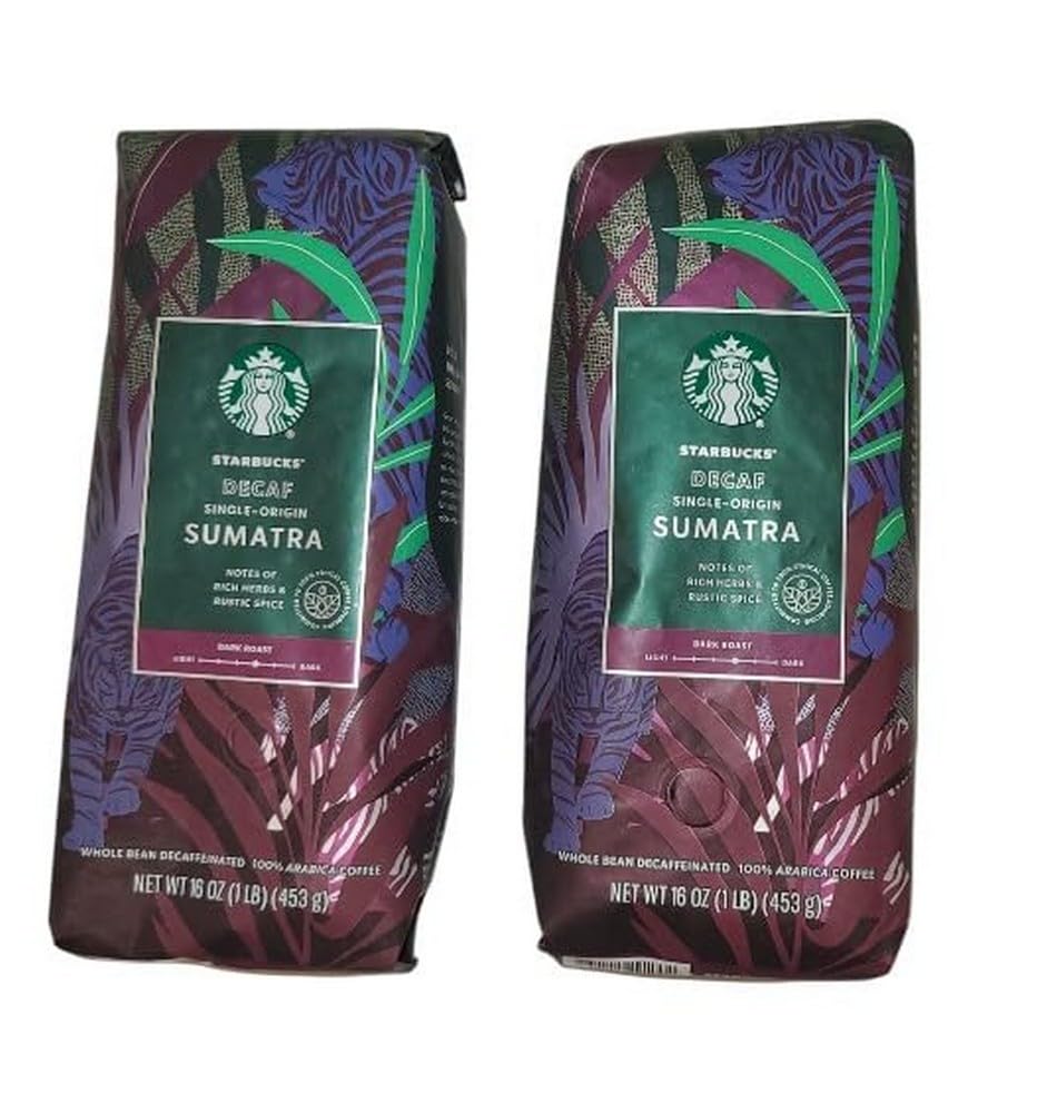 Starbucks Whole Bean Coffee, Decaf Sumatra, 16-Ounce Bags (Pack of 2)