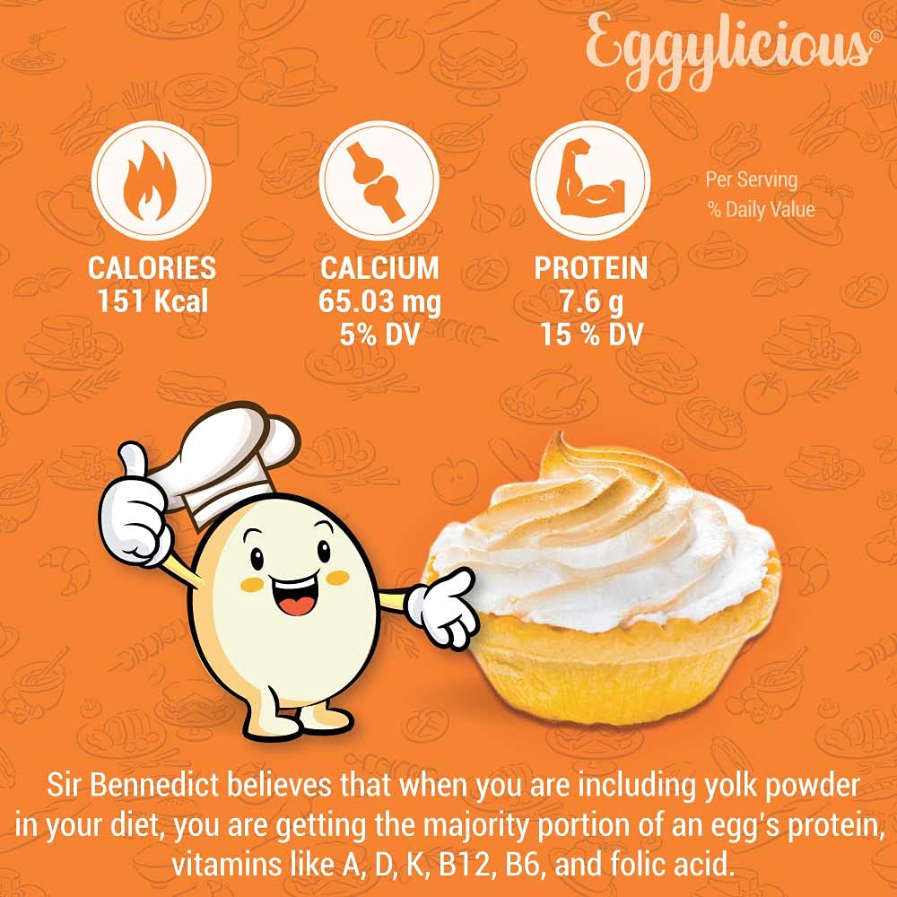 Eggylicious Egg Yolk Powder, Dried Natural Protein Powder, Made from Fresh Eggs, Pasteurized,Smoothies, Non-GMO, No Additives, U