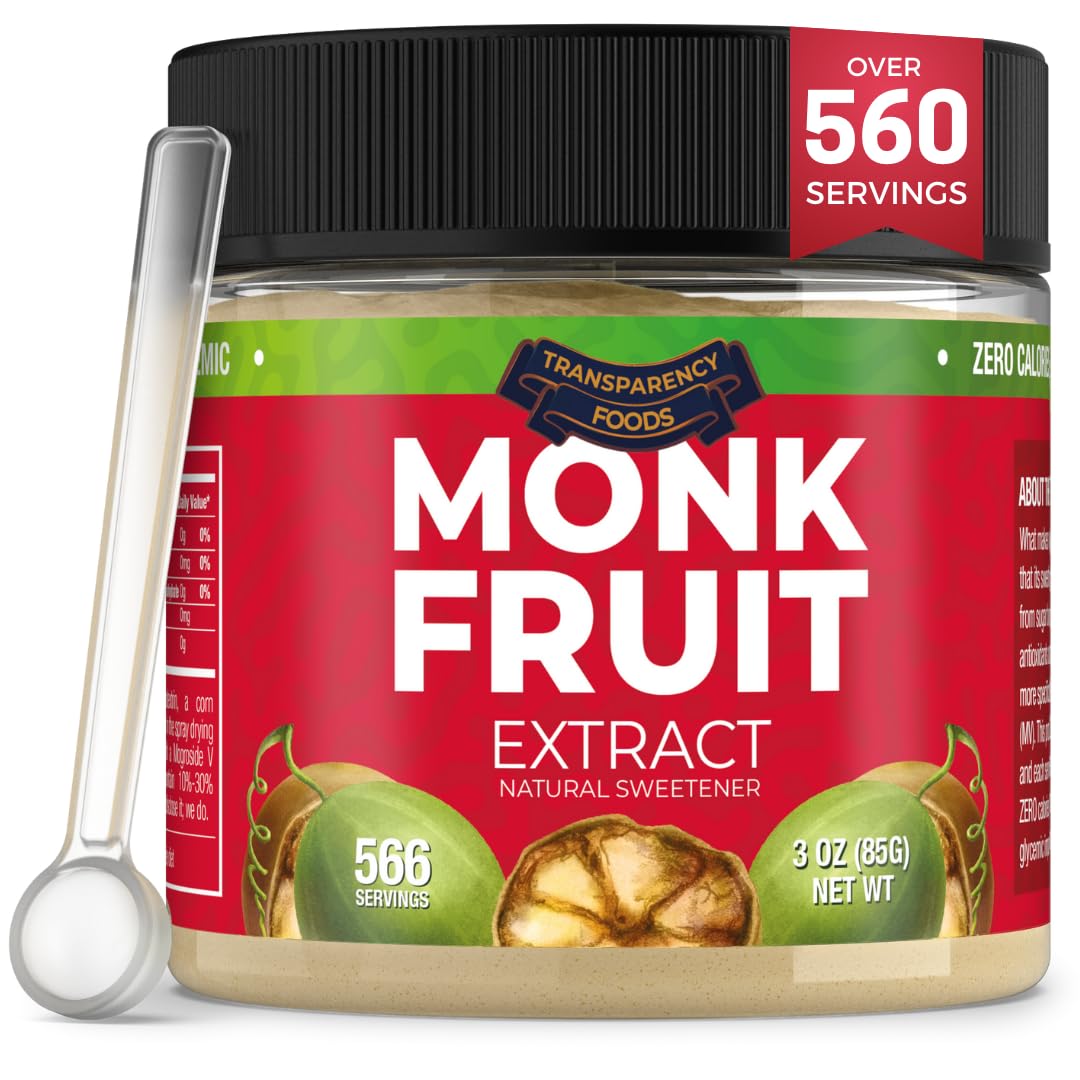 Transparency Foods Monk Fruit Sweetener, Zero Calories, Non-GMO, 3oz (25X Sweeter Than Sugar)