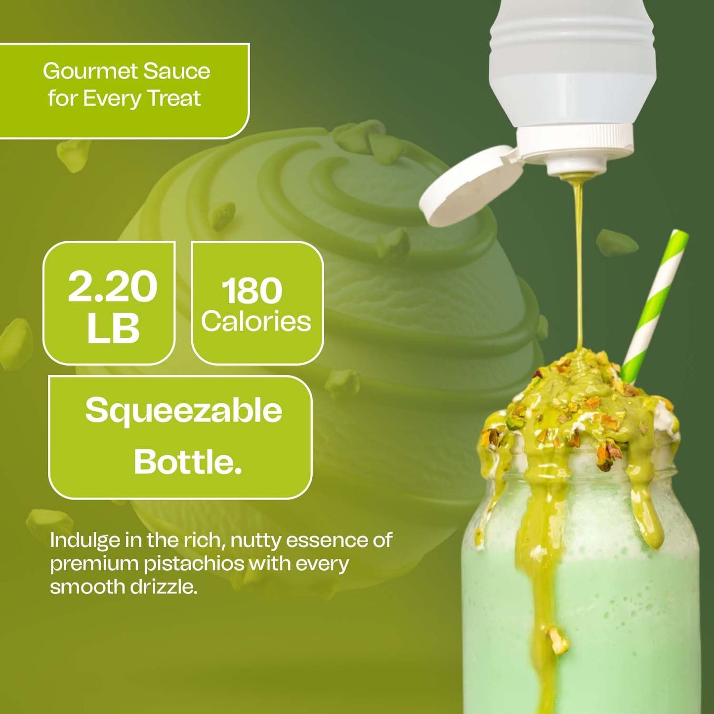 Bonjour Pistachio Sauce - Creamy Dessert Topping for Ice Cream & Cakes - 2.20 LB (35.20 oz)