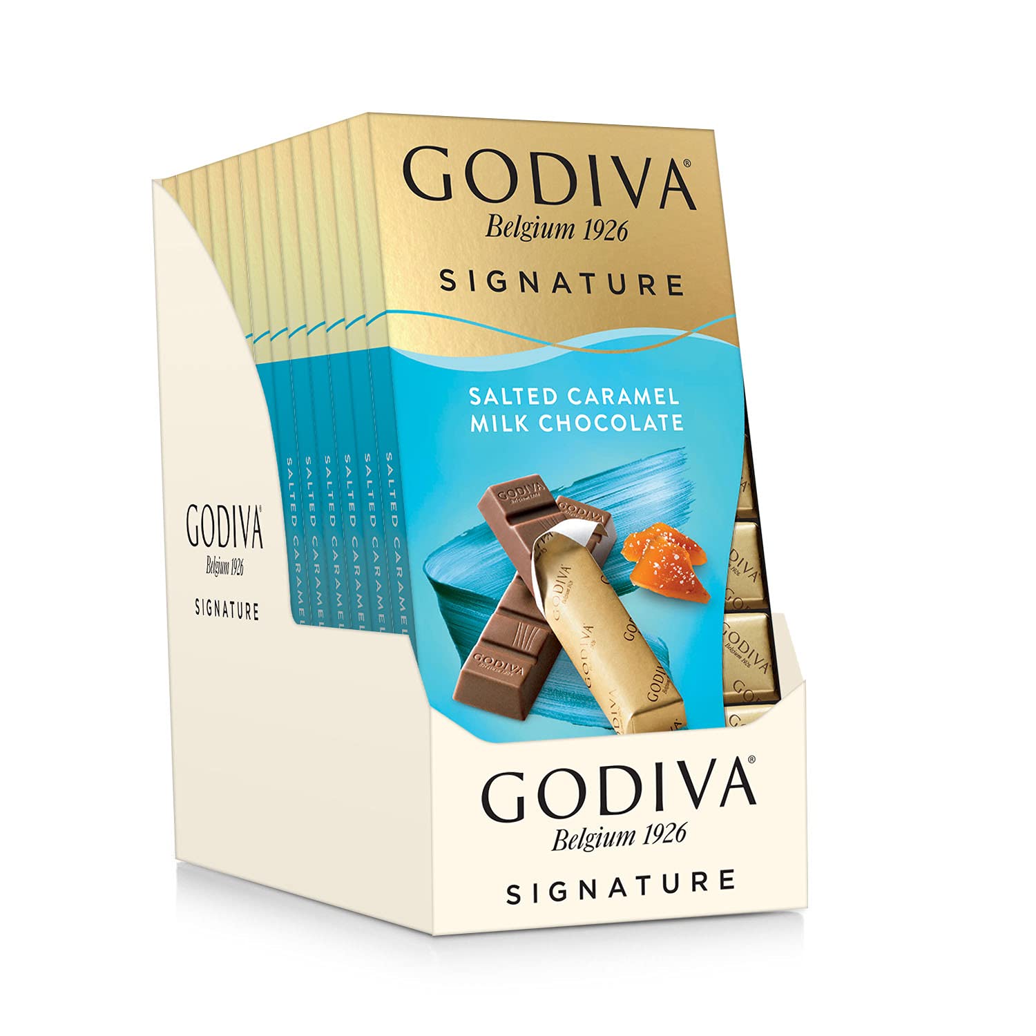 Godiva Chocolatier Mini Gourmet Chocolate Bar, Salted Caramel, 12 Count, 90 grams, Brown, Model 2020