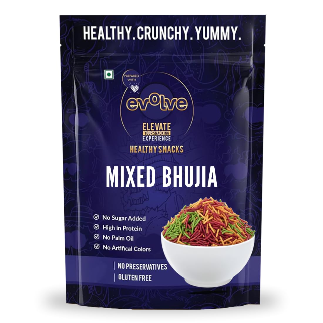 Evolve Mixed Veg Bhujia | Spinach, Beetroot & Carrot Bhujia Mix | Savoury Crunchy | Wholesome Mixed Vegetable Snack | Healthy Sn