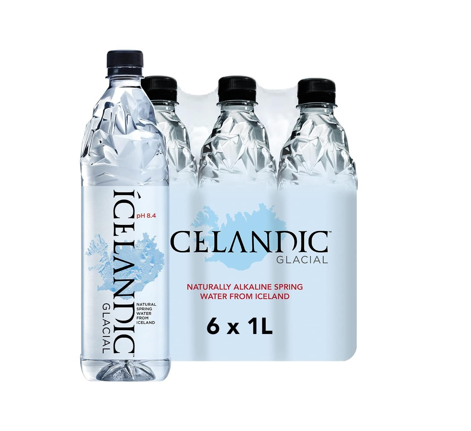 Icelandic Glacial Natural Spring Alkaline Water, 1 Litre, Pack of 6, Clear, Model 00211302