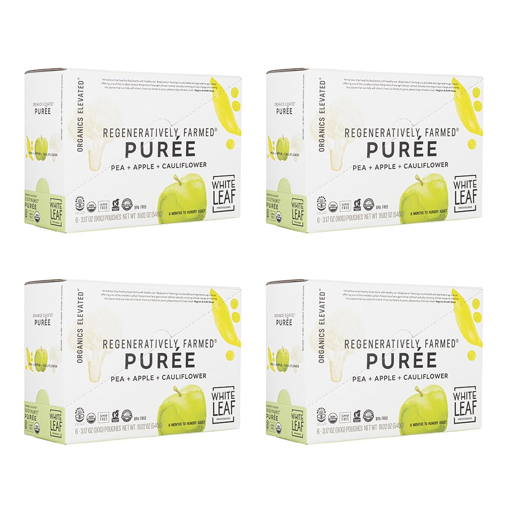 White Leaf Provisions Organic Baby Food Pouches - USDA, GMO & BPA Free Squeezable Toddler Snacks - 24 x 90 grams (24 Pouches, Pe