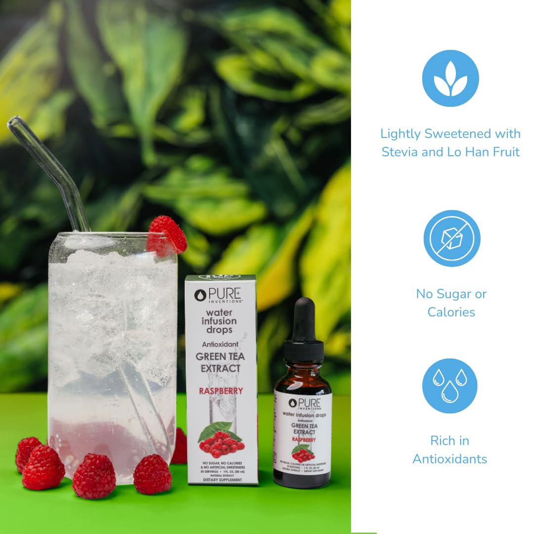 Pure Inventions Water Infusion Drops - Green Tea Antioxidants, Sugar-Free, 2 Fl Oz, Raspberry