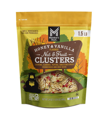 Honey Vanilla Nut & Fruit Clusters - 24 oz, Resealable Pouch, Cashews, Almonds, Cranberries, Chia Seeds, Perfect Crunchy Snack f