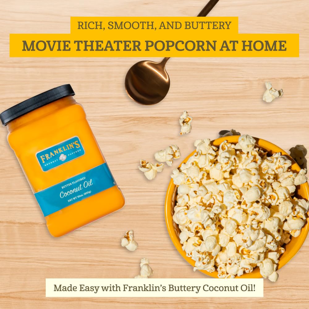 Franklins Gourmet Popcorn Butter Flavored Coconut Oil - Vegan, Gluten Free - 30 oz - Zero Trans Fat