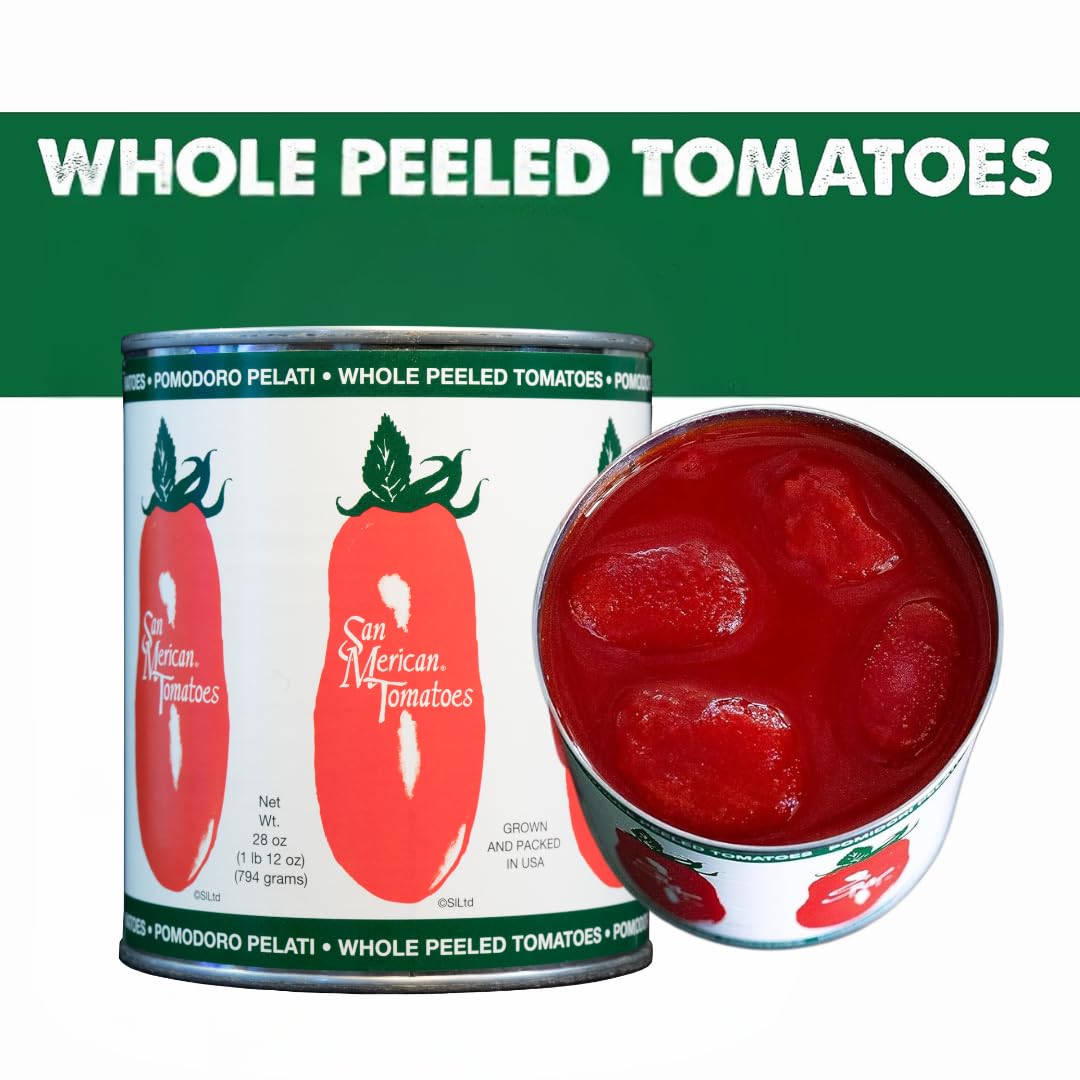 SMT San Merican Tomato Whole Peeled Tomatoes, 28oz (Pack of 6) - Grown in the USA, 1.75 lb Total Weight