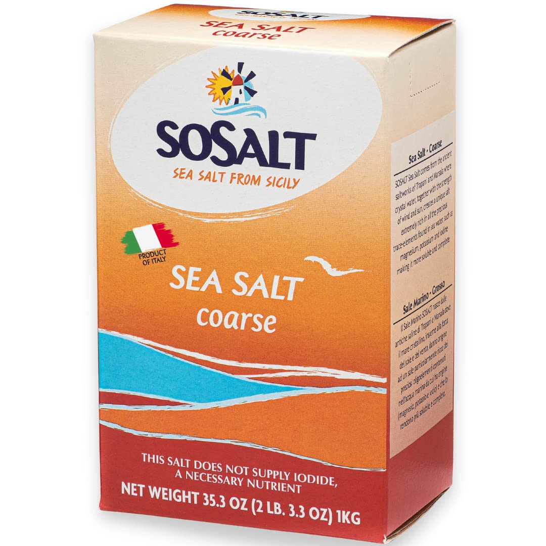 SOSALT DAL MARE DI TRAPANI Coarse Natural Sea Salt, 35 oz Foodservice Bucket, Ideal for Cooking, Grilling, Canning, and Pickling