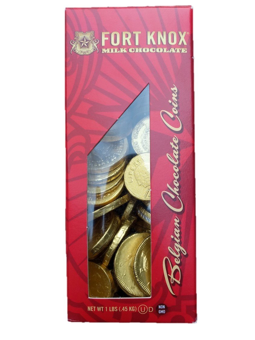 Fort Knox Gold Tone Foil Wrapped Belgian Milk Chocolate Coins, 1 Pound