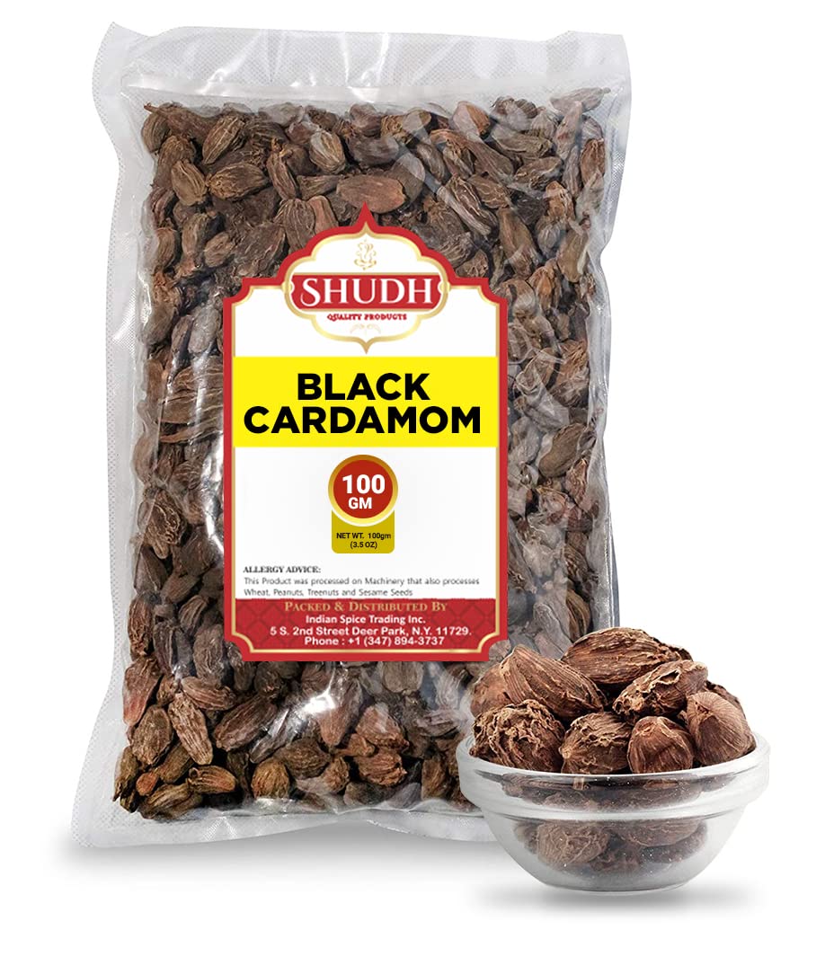Shudh Black Cardamom Pods 100Gm | Whole Kali Elaichi Indian Spice ~ All Natural | Vegan | Gluten Friendly | Non-Gmo | Indian Ori