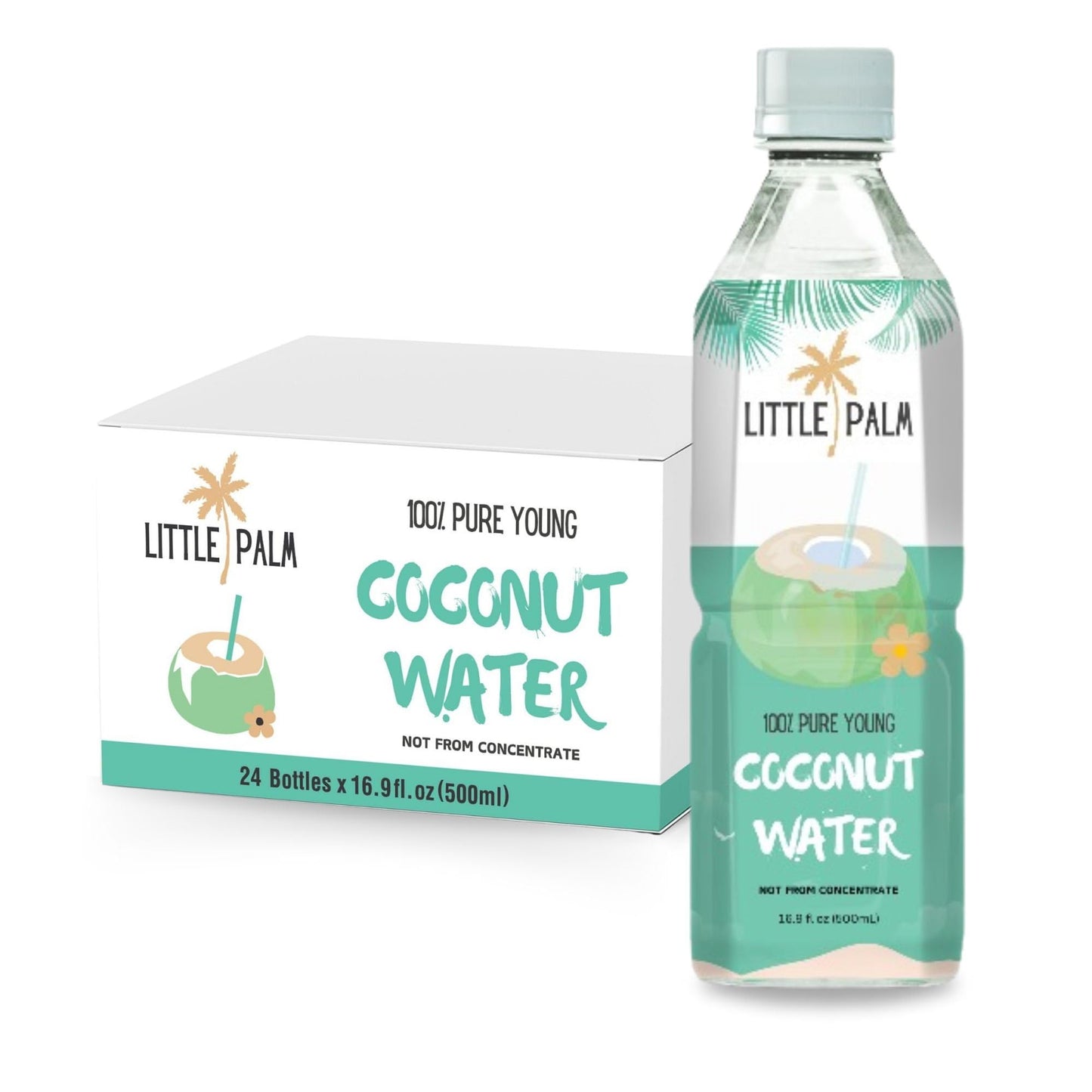 Little Palm Pure Coconut Water, No Sugar Added, Non-GMO, 16.9 fl oz (24-Pack)