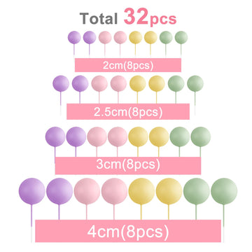 Astaron 32 Pcs Ball Cake Topper Decorations Mini Balloons Cake Topper Sticks Foam Balls Cake Picks Cake Topper Balls Cake Decora