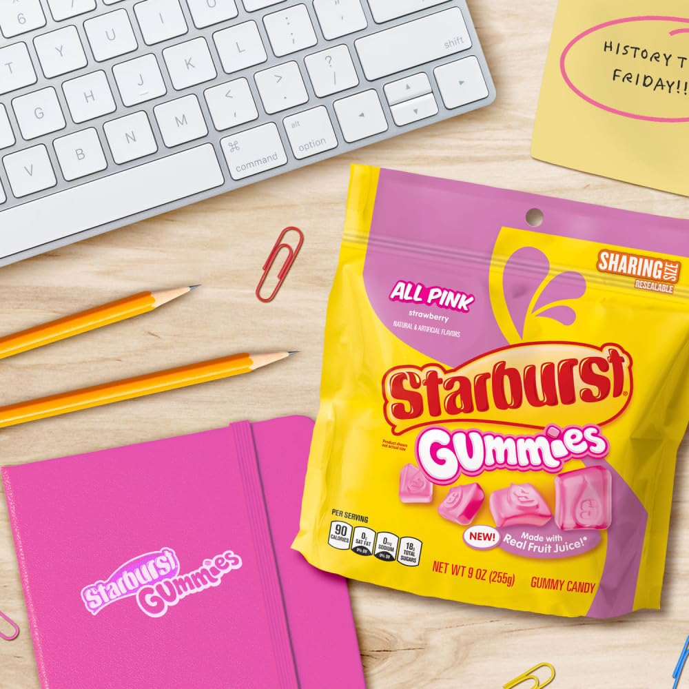 Starburst Gummies All Pink Gummy Candy, Sharing Size, 9 oz Bag, Pack of 8
