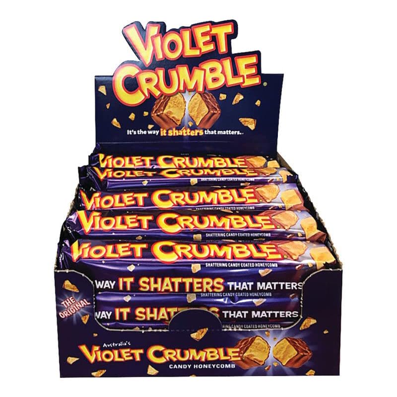 Violet Crumble Milk Chocolate Bars - 20 Count Box - Shattering Honeycomb Toffee Covered in Smooth Milk Chocolate - Made in Austr