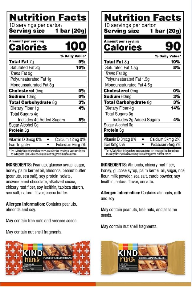 Kind Minis, Variety Pack. Contains 1 Peanut Butter Dark Chocolate, And 1 Caramel Almond & Sea Salt, Low Calorie, Gluten Free, Lo