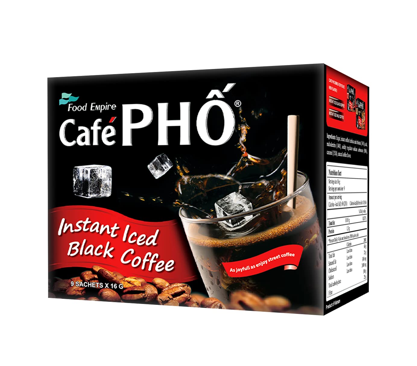 Cafe Pho Vietnamese Instant Coffee Mix, Iced Black Coffee, Cafe Den Da, Single Serve Coffee Packets, Box of 9 Sachets, Pack of 4