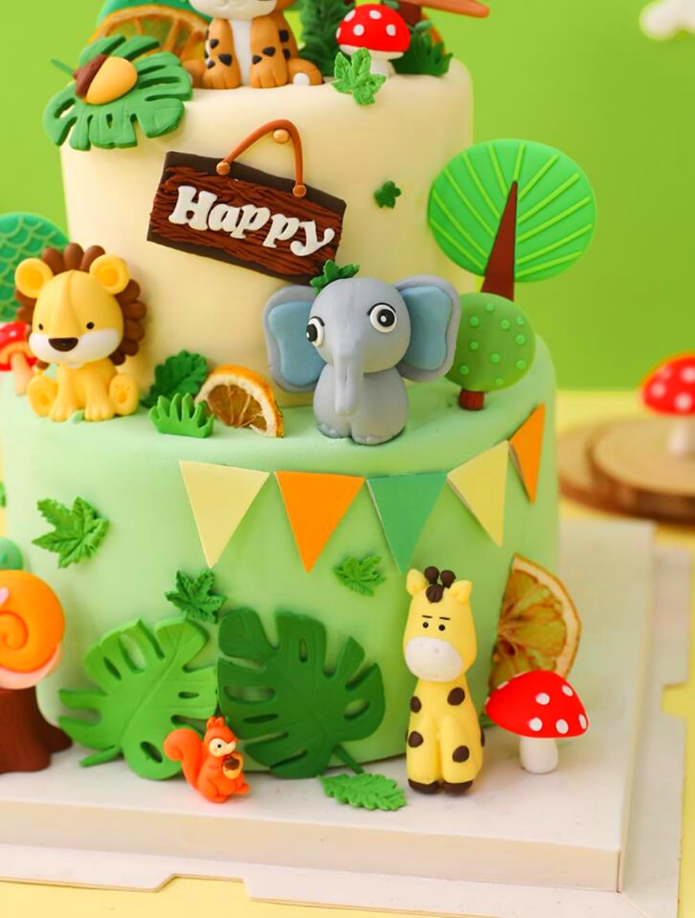 Jevenis Luxury Jungle Baby Animals Cake Decoration Wild One Cake Decoration Safari Cake Decoration Giraffe Elephant Lion Tiger C