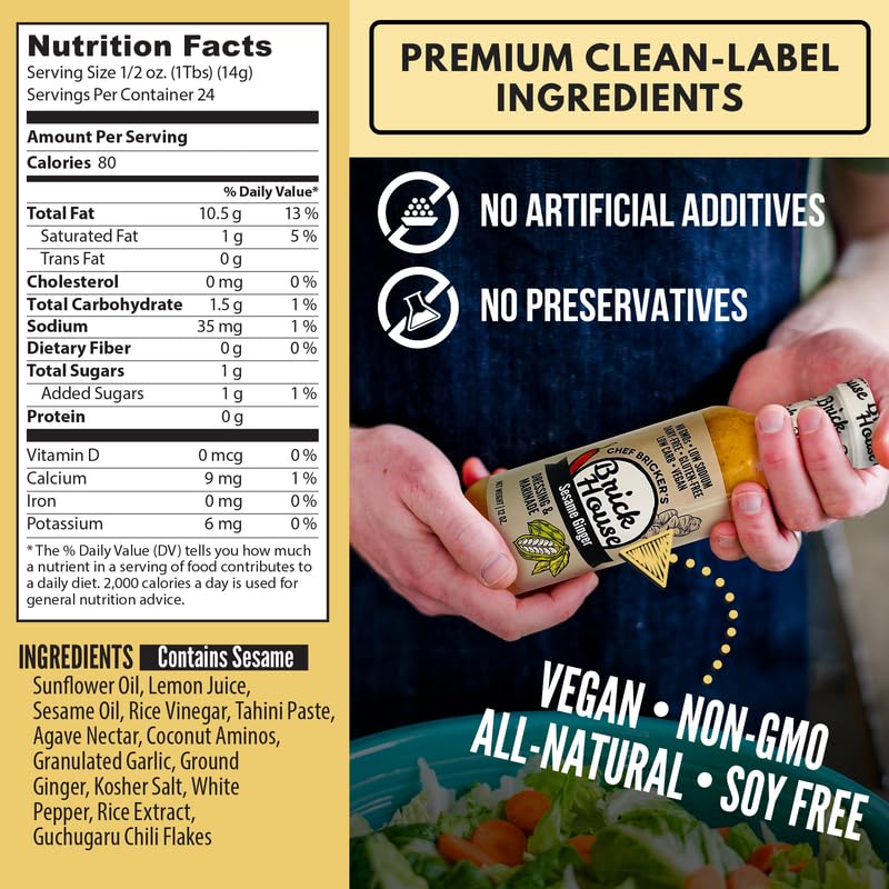 Brick House Sesame Ginger Salad Dressing, Low Carb, Non-GMO, 12 Oz