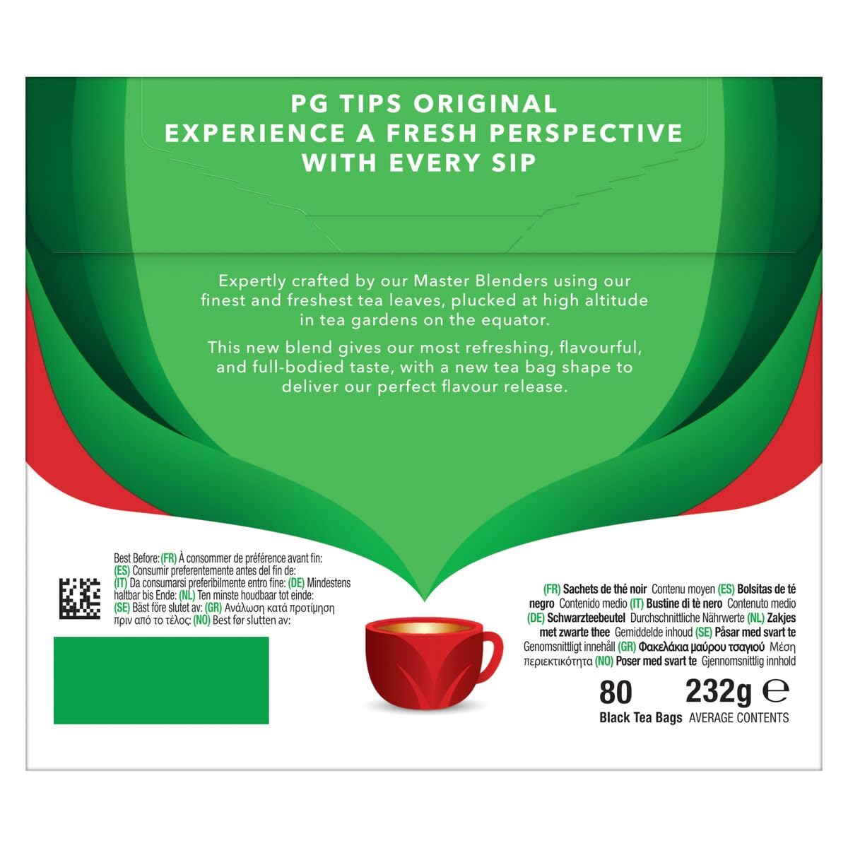 PG Tips Black Tea Bags Non-Pyramid, 80 Count, Model 6061-1, Black
