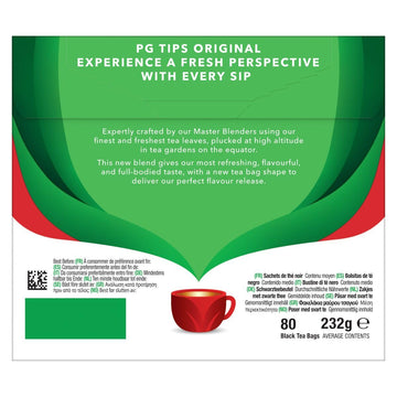 PG Tips Black Tea Bags Non-Pyramid, 80 Count, Model 6061-1, Black