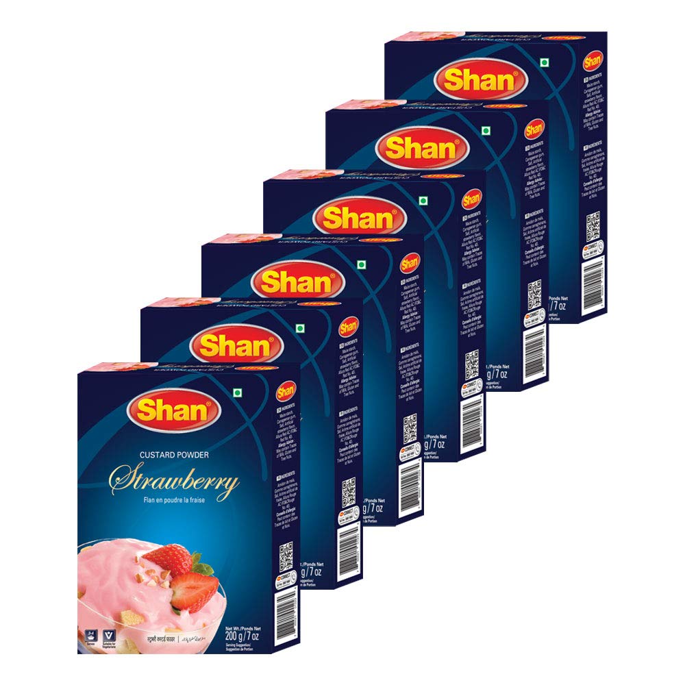 Shan Custard Powder Strawberry 7 oz (200g) - Flan en Poudre la Fraise - Essential Dessert for any Occasion - Suitable for Vegeta