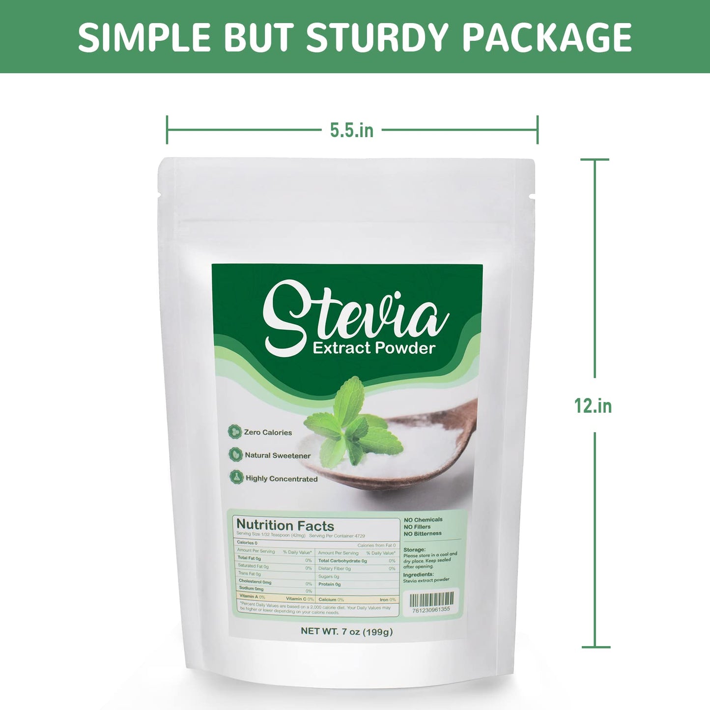 CCnutri Stevia Pure Stevia Powder 7oz, Zero Calorie Sugar Substitute, No Fillers, Highly Concentrated, Premium Sweetener