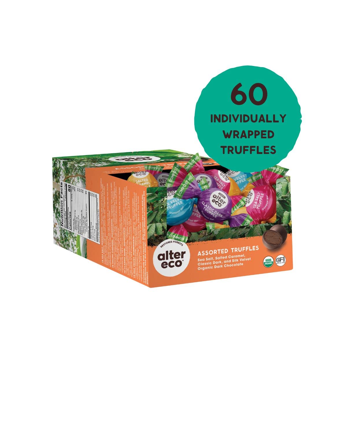 Alter Eco | Dark Chocolate Truffles | Pure Dark Cocoa, Fair Trade, Organic, Non-Gmo, Gluten Free | 60 Truffles (Medley)