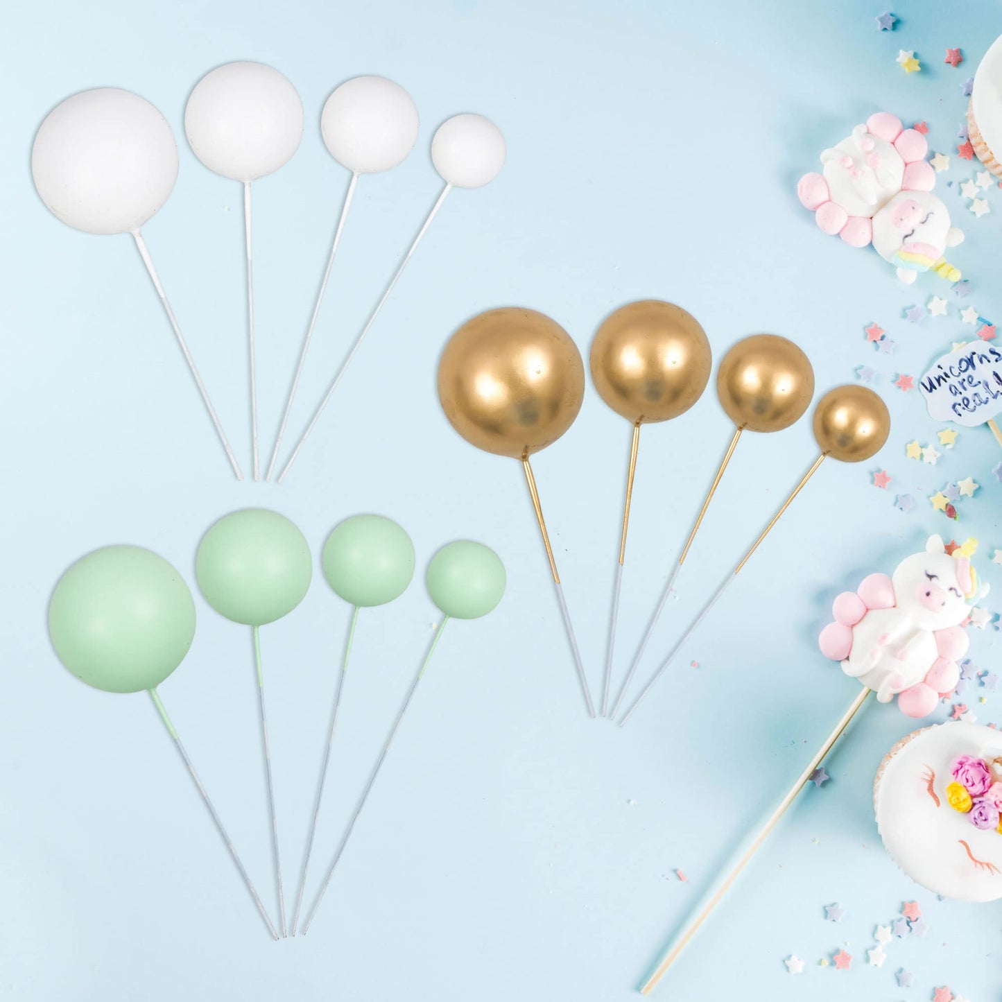 Gyufise 30Pcs Balls Cake Topper Mini Balloons Cupcake Topper Diy Cake Insert Topper Foam Cake Balls Baking Decoration For Weddin