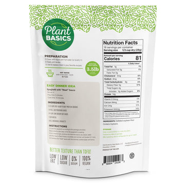 Plant Basics - Hearty Plant Protein - Unflavored Ground, 1 Lb, Non-Gmo, Gluten Free, Low Fat, Low Sodium, Vegan, Meat Substitute