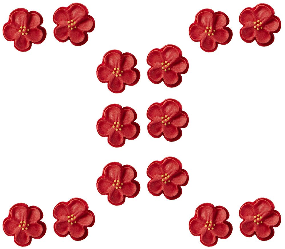 OCREME Royal Icing Sugar Flower Set of 14, 1 Inch, Red, for Cake Decorating, Cupcake Toppers, Model OCRIF-24