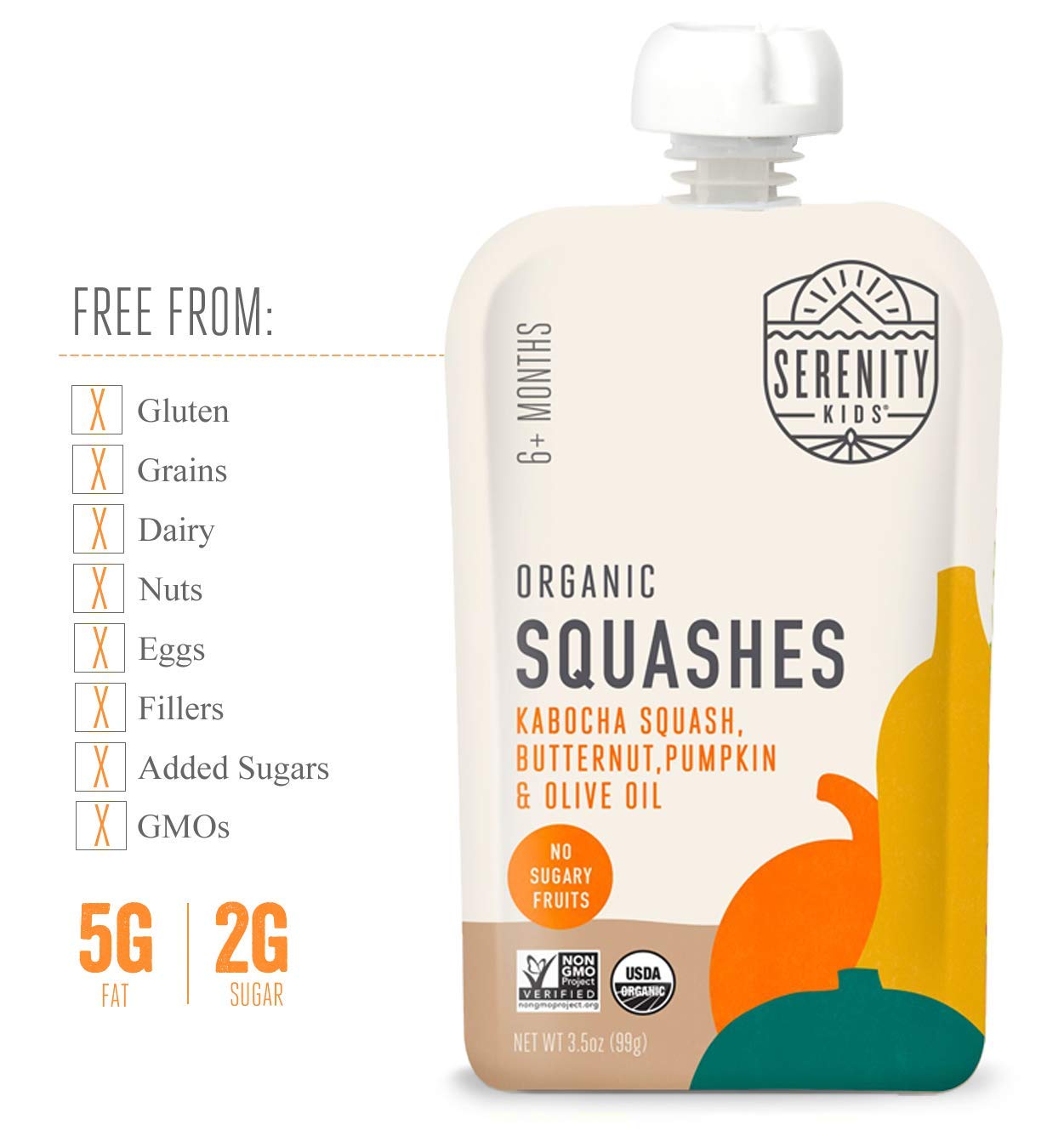 Serenity Kids 6+ Months Squash Veggie Baby Food Puree Pouches - Bpa-Free & Usda Organic & Allergen Free - No Added Sugars - 3.5 Oz 12 Pack