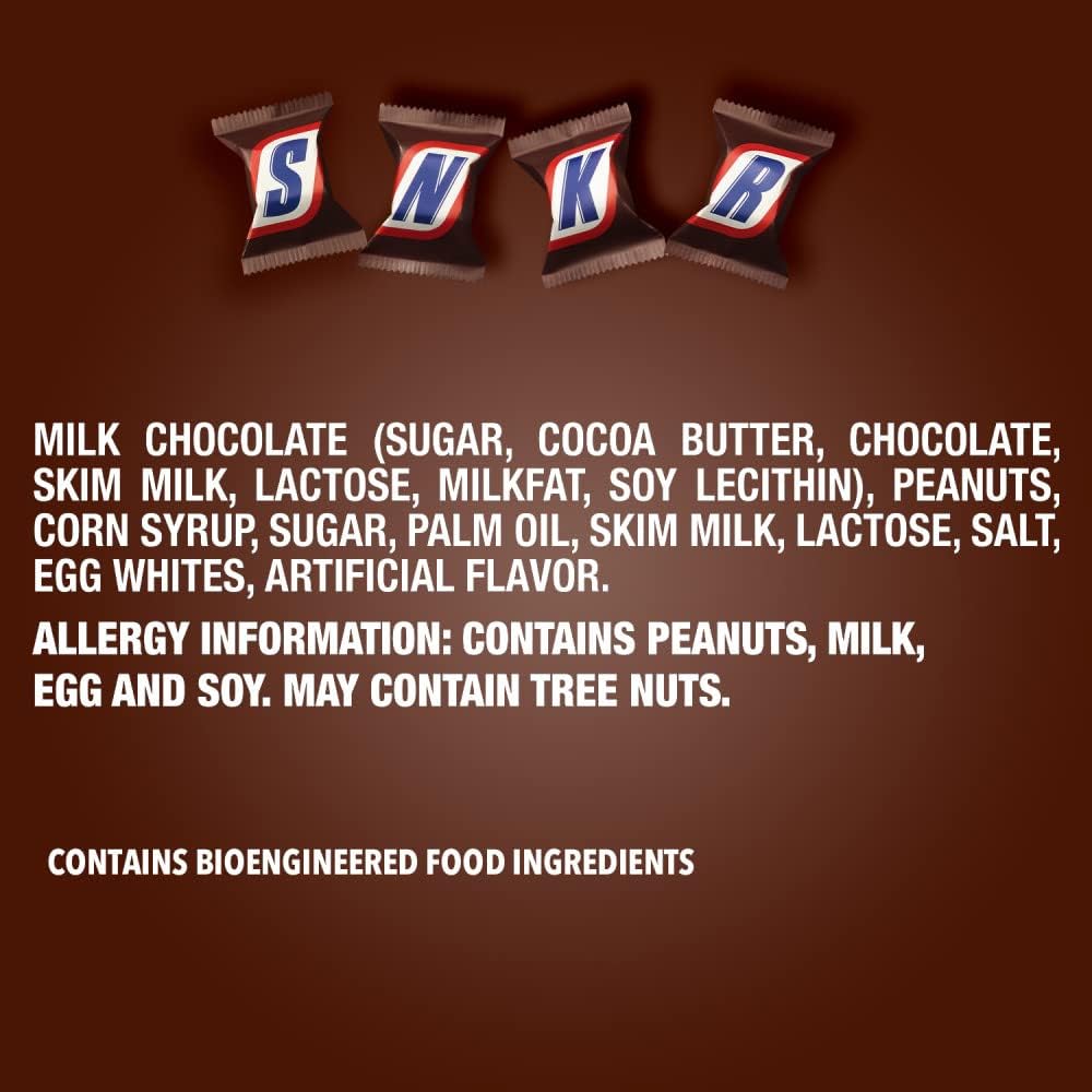 Snikers Chocolate Candy with Caramel  Nougat & Peanuts - Individually Wrapped Mini Bars - Bulk Bag 2LB