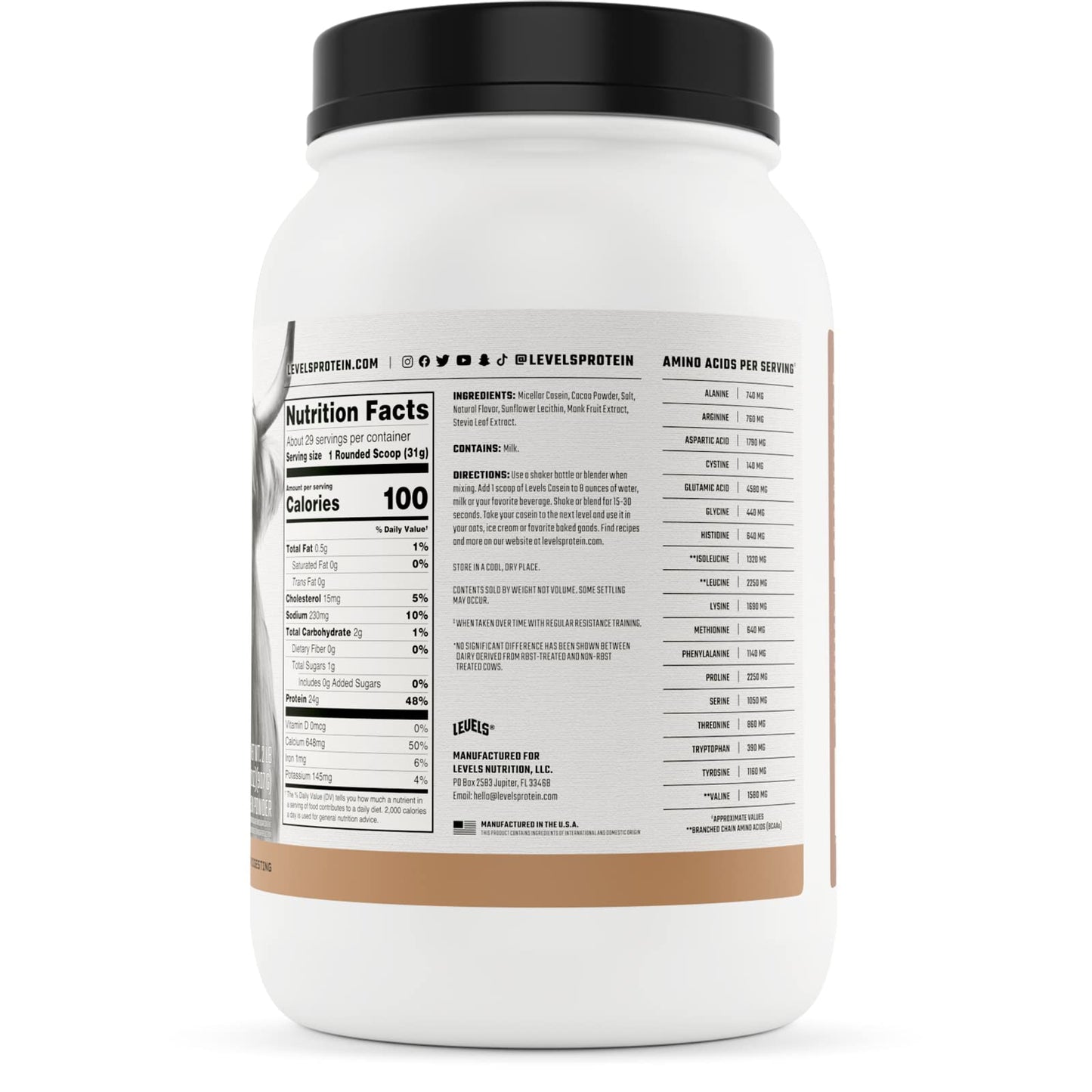 Levels 100% Micellar Casein Protein    Free  Chocolate  2LB