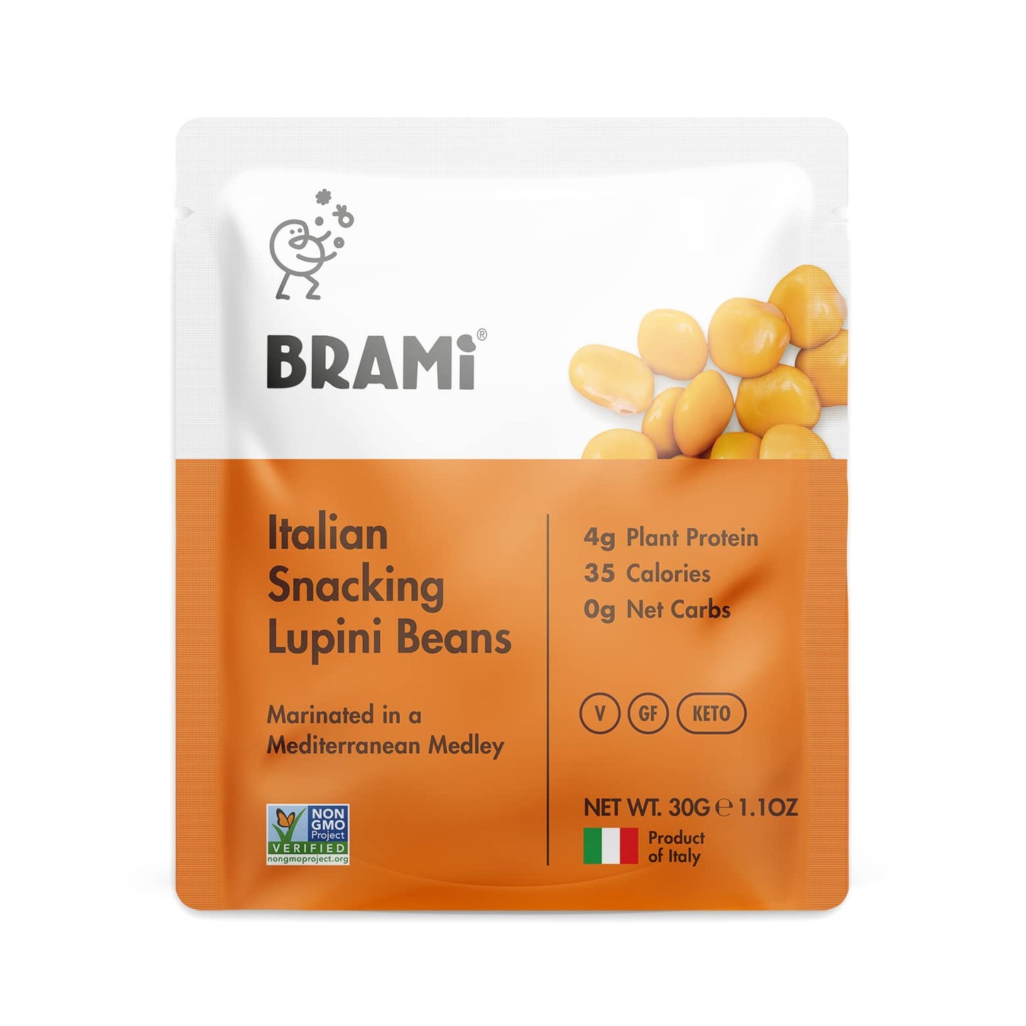 Brami Lupini Beans Snack, Mediterranean Medley | 7G Plant Protein, 0G Net Carbs | Vegan, Vegetarian, Keto, Plant Based, Mediterranean Diet | 1.1 Ounce (Pack Of 8)