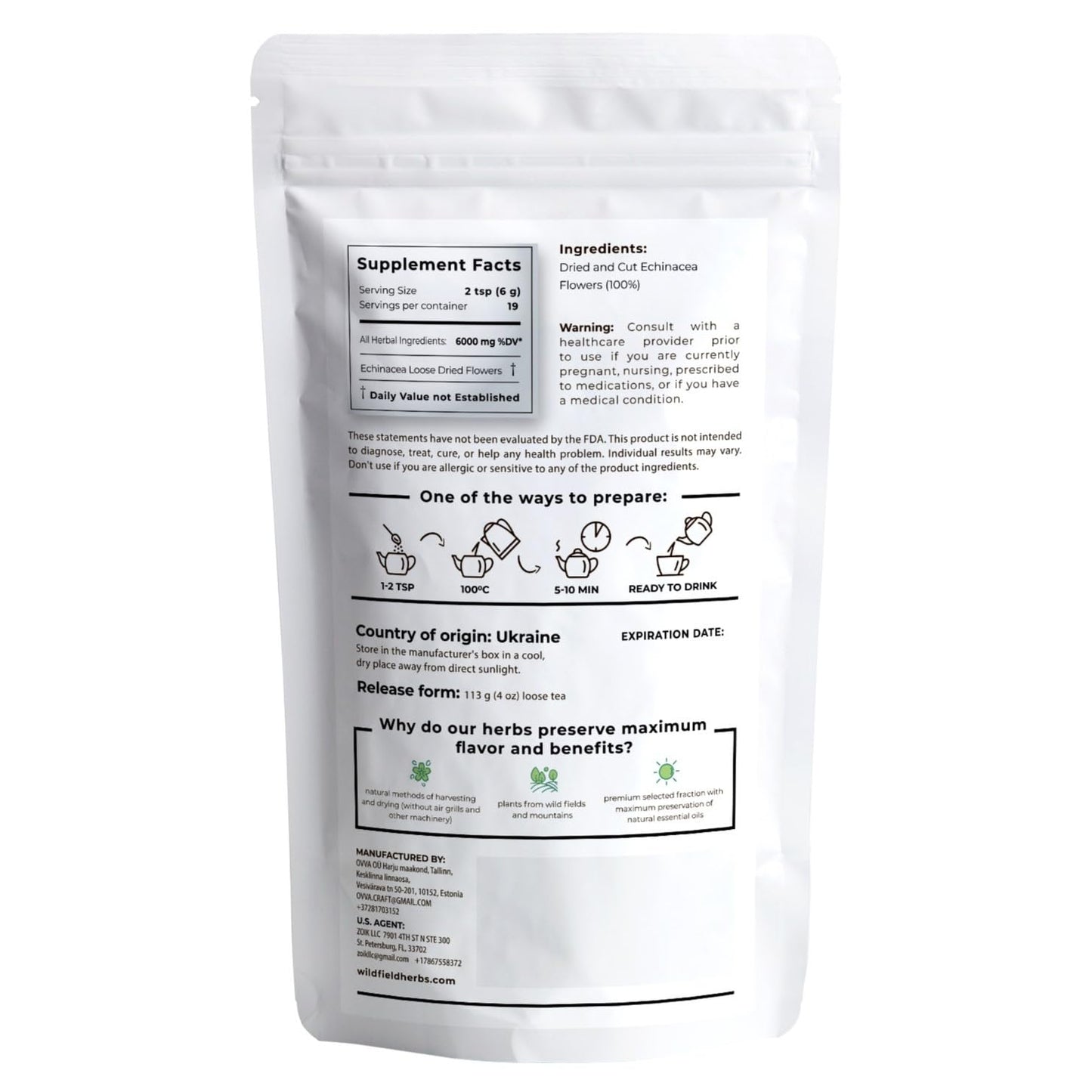4 Oz. Dried Echinacea Herb Herbal Tea (Crataegus L.) - 113G Echinacea Root Herb Tea Equin  Cea
